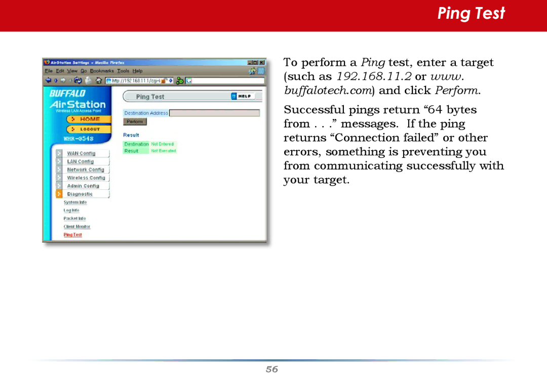 Buffalo Technology WHR-G54S user manual Ping Test 