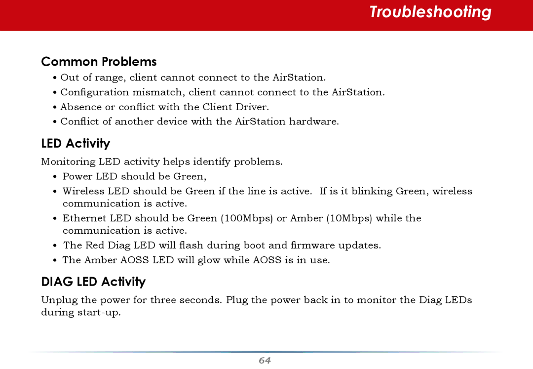 Buffalo Technology WHR-G54S user manual Troubleshooting, Common Problems 