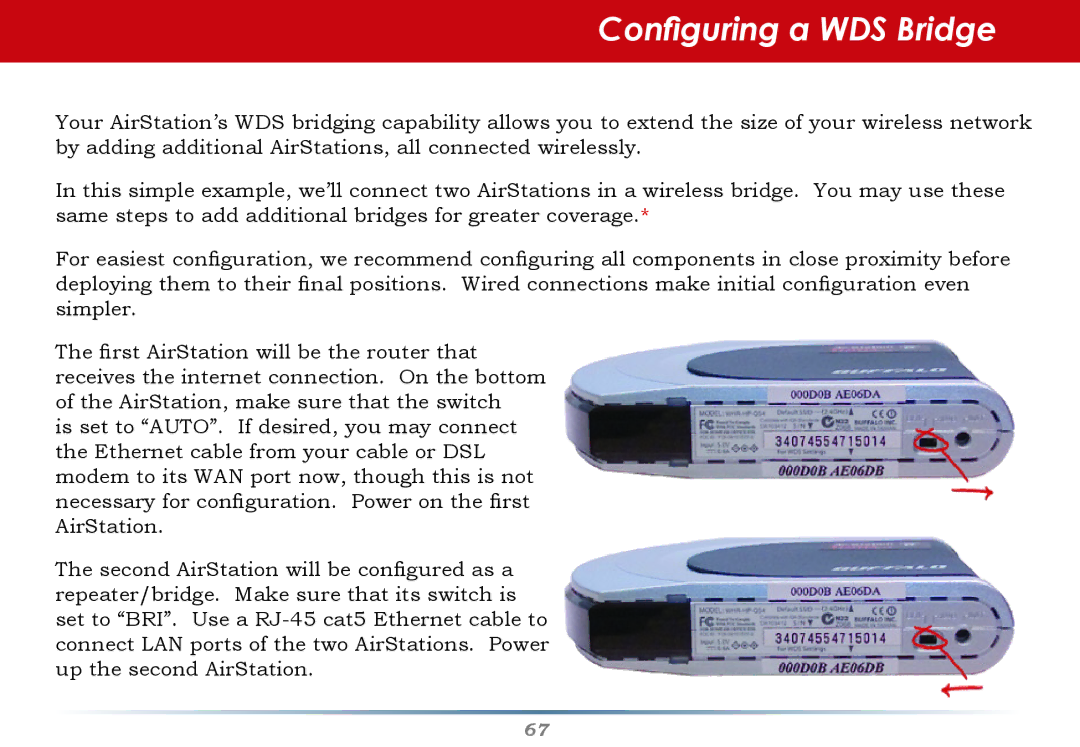 Buffalo Technology WHR-G54S user manual Configuring a WDS Bridge 