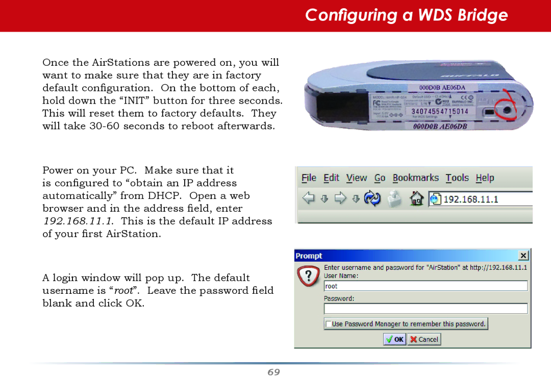 Buffalo Technology WHR-G54S user manual Configuring a WDS Bridge 