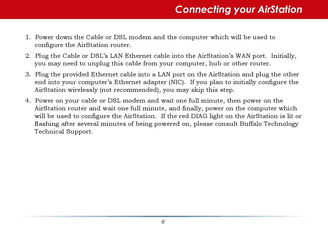 Buffalo Technology WHR-G54S user manual Connecting your AirStation 