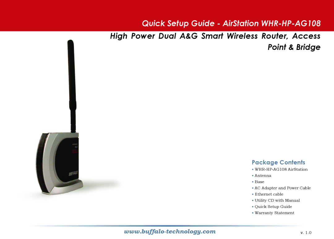 Buffalo Technology setup guide Quick Setup Guide AirStation WHR-HP-AG108 