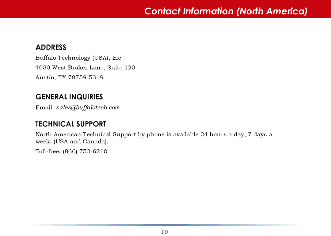 Buffalo Technology WHR-HP-AG108 setup guide Contact Information North America, Technical Support 