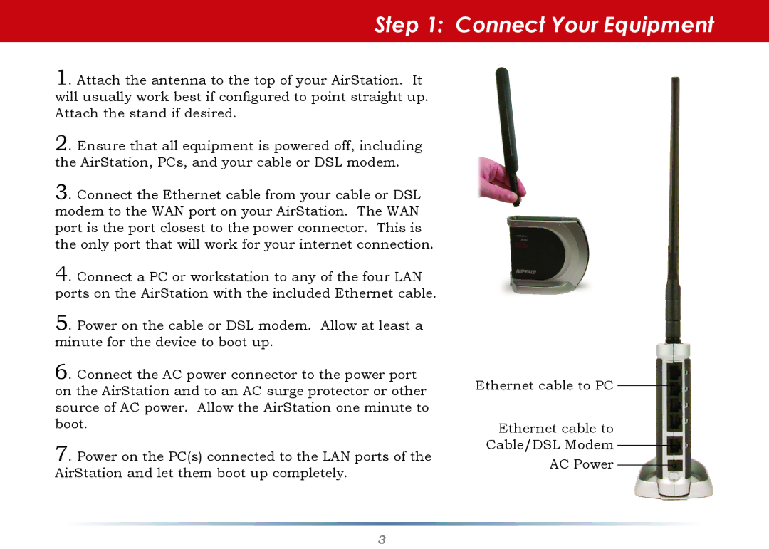 Buffalo Technology WHR-HP-AG108 setup guide Connect Your Equipment 