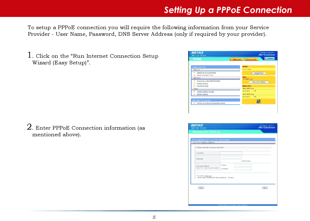 Buffalo Technology WHR-HP-AG108 setup guide Setting Up a PPPoE Connection 