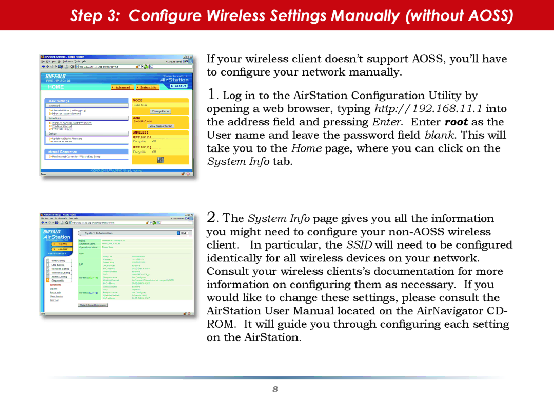 Buffalo Technology WHR-HP-AG108 setup guide Configure Wireless Settings Manually without Aoss 