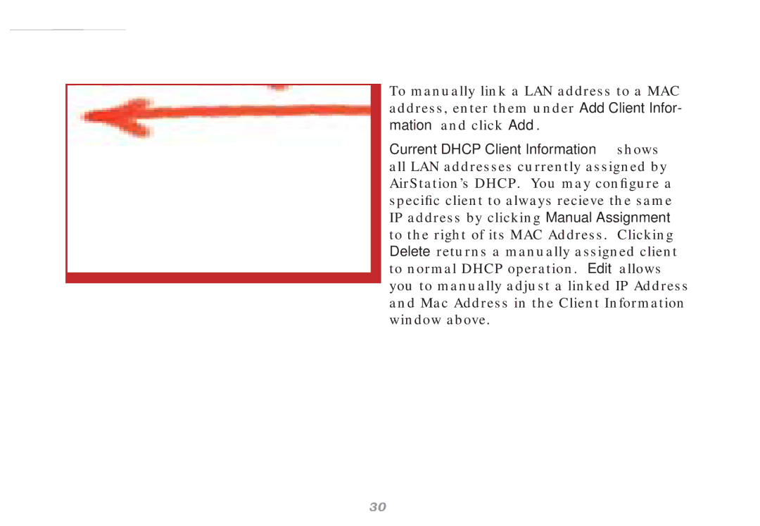 Buffalo Technology WHR-HP-G54 user manual Dhcp Server Manual Assignment of IP Address 