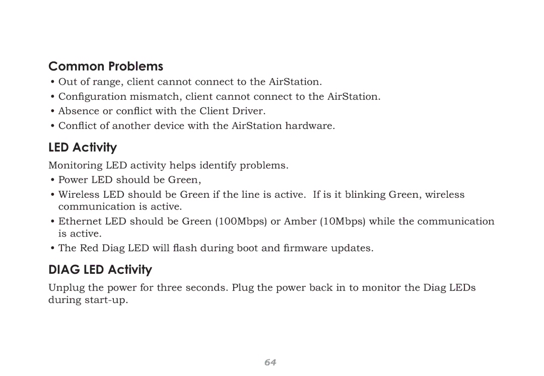 Buffalo Technology WHR-HP-G54 user manual Troubleshooting, Common Problems 