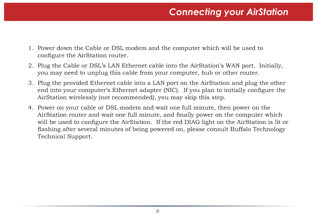 Buffalo Technology WHR-HP-G54 user manual Connecting your AirStation 