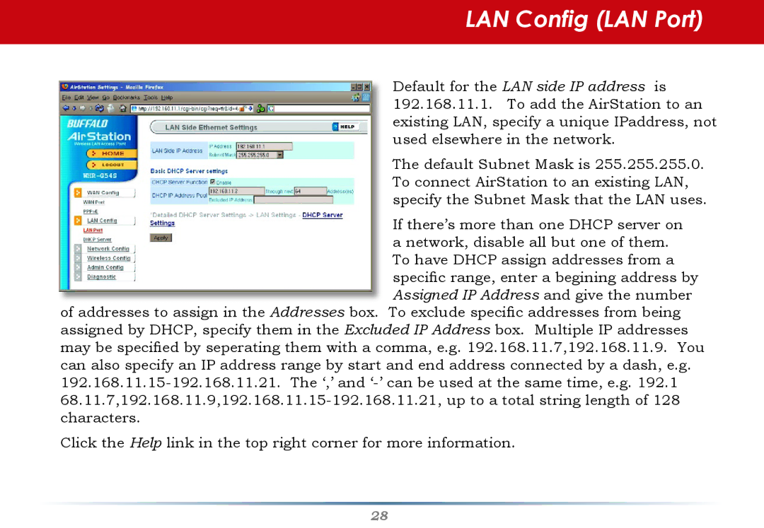 Buffalo Technology WHR-HP-G54 user manual LAN Config LAN Port 