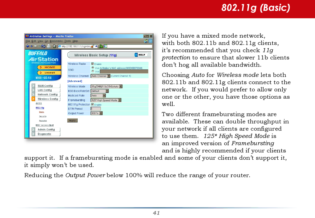 Buffalo Technology WHR-HP-G54 user manual 802.11g Basic 