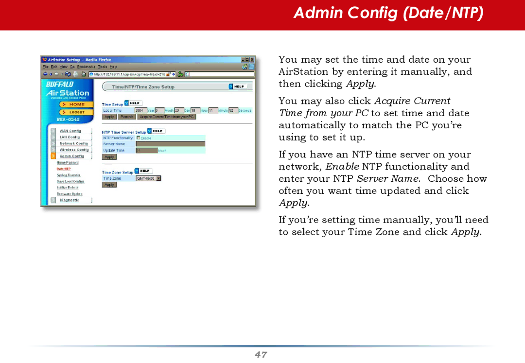 Buffalo Technology WHR-HP-G54 user manual Admin Config Date/NTP 