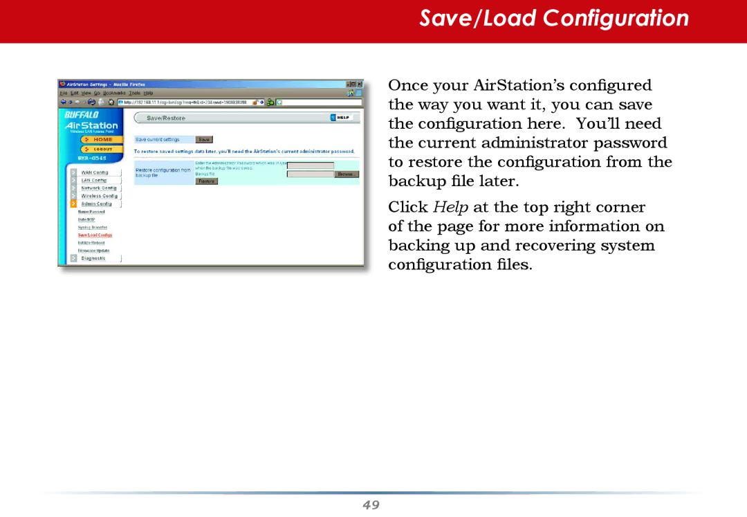 Buffalo Technology WHR-HP-G54 user manual Save/Load Configuration 