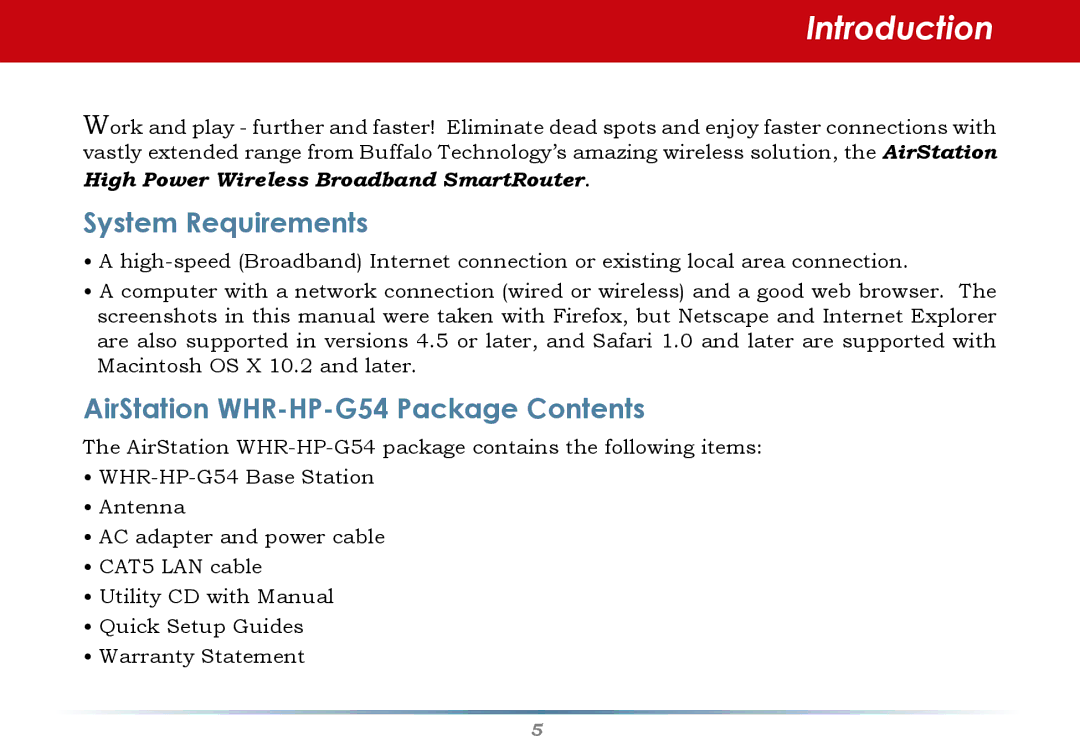 Buffalo Technology WHR-HP-G54 user manual Introduction, System Requirements 