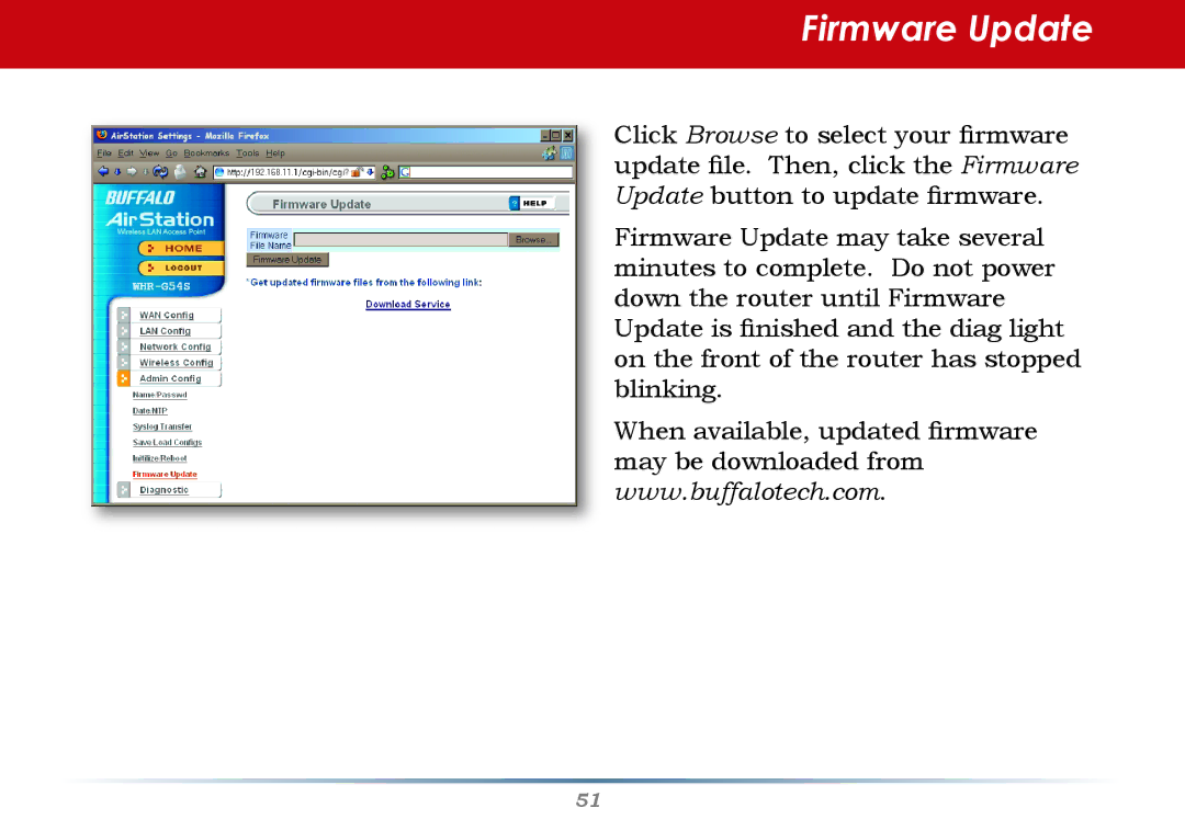 Buffalo Technology WHR-HP-G54 user manual Firmware Update 