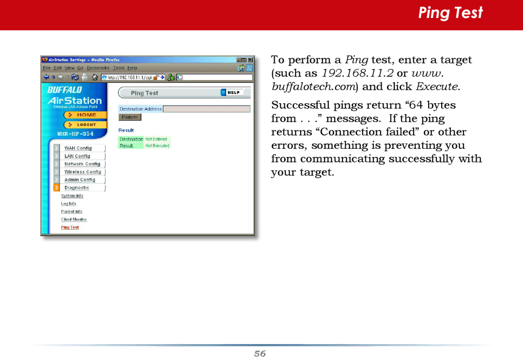 Buffalo Technology WHR-HP-G54 user manual Ping Test 