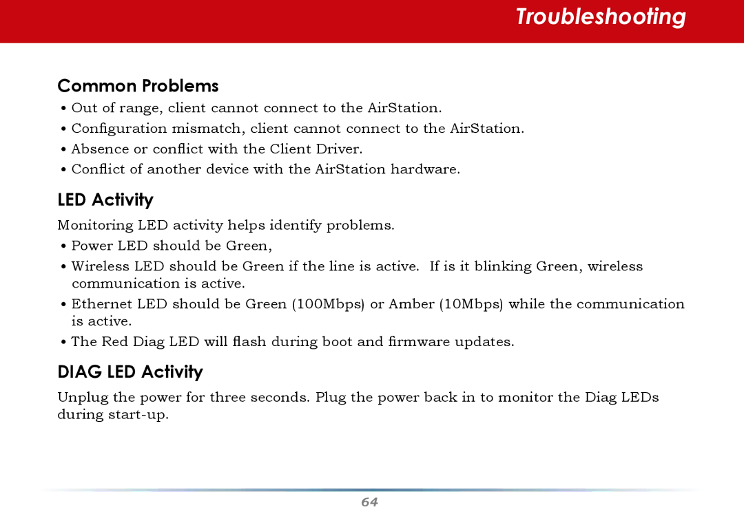 Buffalo Technology WHR-HP-G54 user manual Troubleshooting, Common Problems 