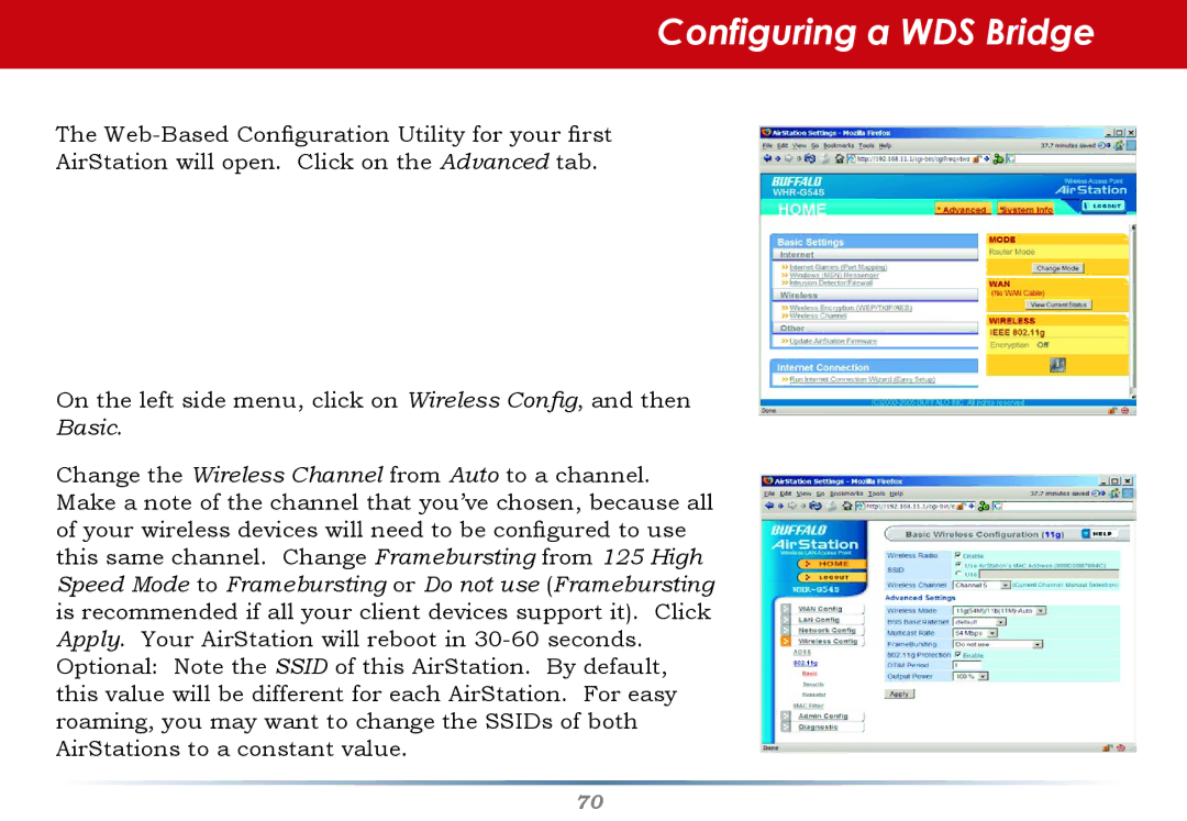 Buffalo Technology WHR-HP-G54 user manual Configuring a WDS Bridge 