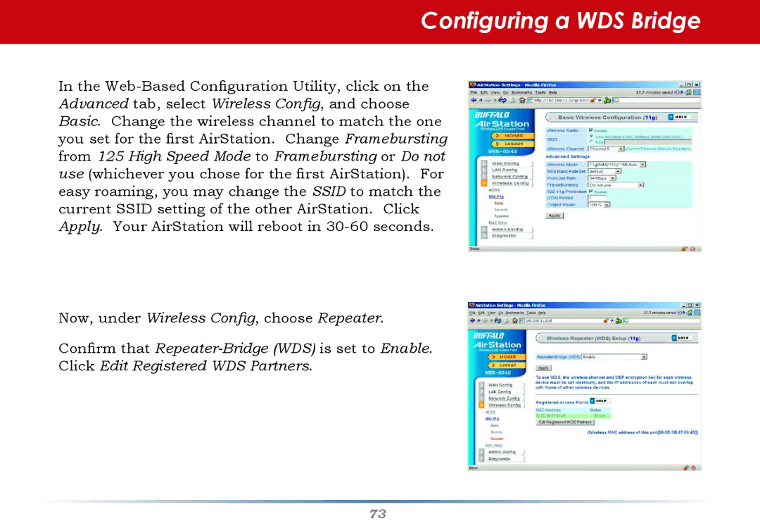 Buffalo Technology WHR-HP-G54 user manual Now, under Wireless Config, choose Repeater 