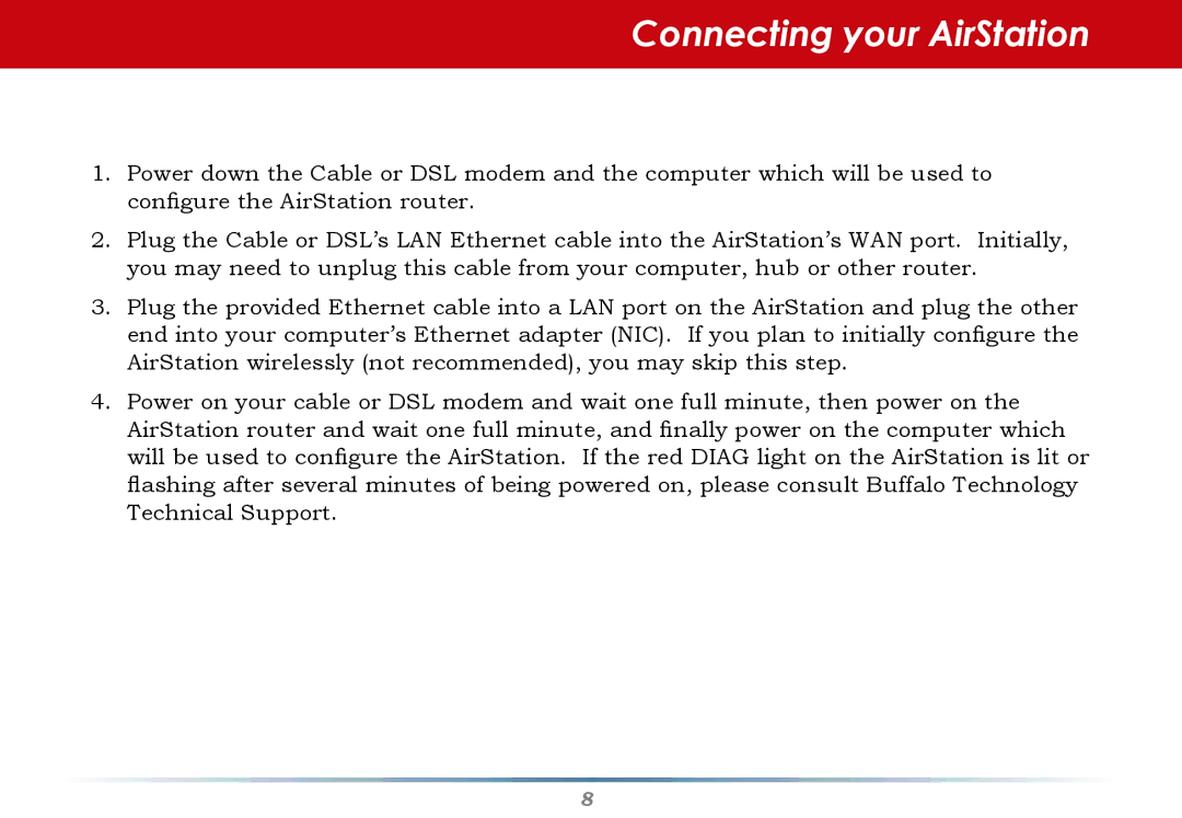 Buffalo Technology WHR-HP-G54 user manual Connecting your AirStation 