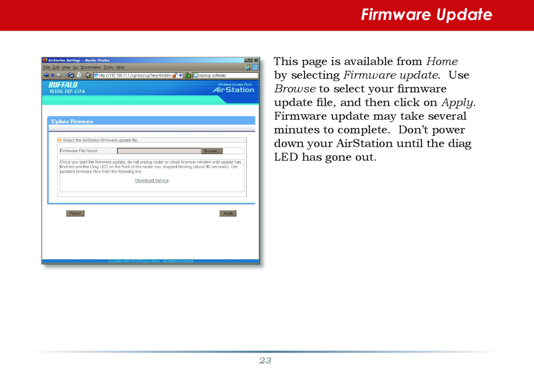 Buffalo Technology WHR-HP-G54 user manual Firmware Update 