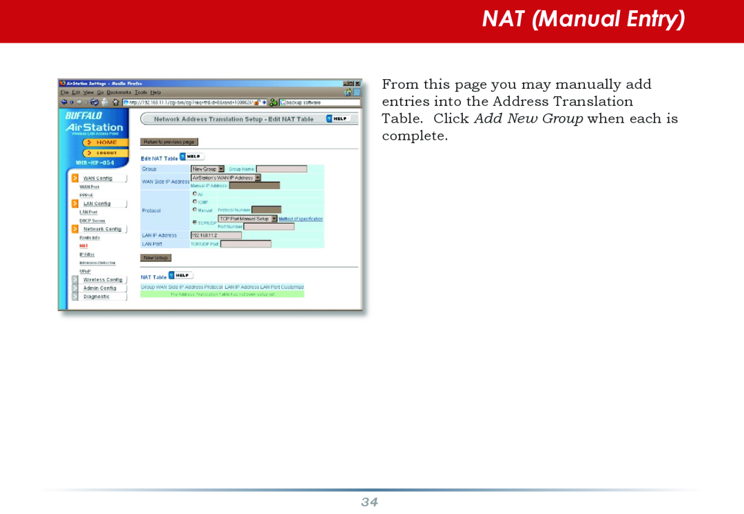 Buffalo Technology WHR-HP-G54 user manual NAT Manual Entry 
