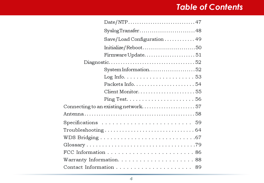 Buffalo Technology WHR-HP-G54 user manual Table of Contents, Date/NTP SyslogTransfer...........................48 