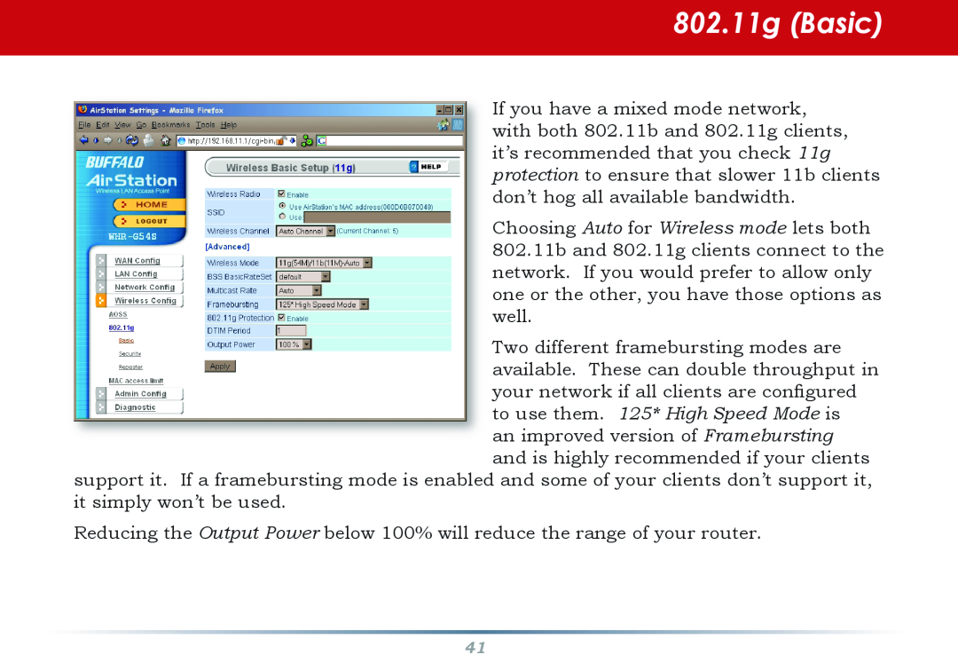 Buffalo Technology WHR-HP-G54 user manual 802.11g Basic 