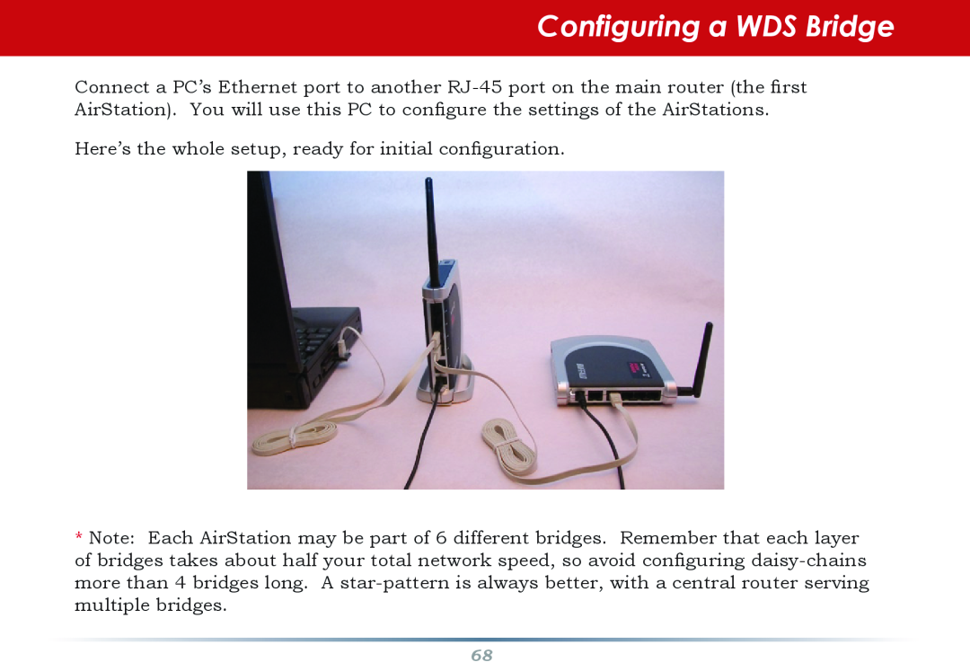 Buffalo Technology WHR-HP-G54 user manual Configuring a WDS Bridge, Here’s the whole setup, ready for initial configuration 