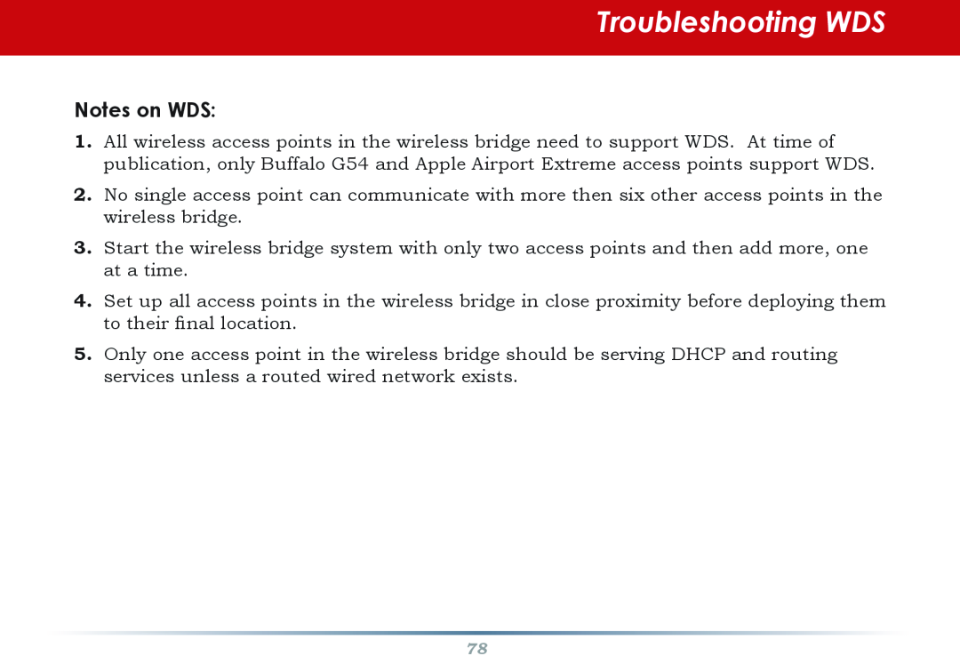 Buffalo Technology WHR-HP-G54 user manual Notes on WDS, Troubleshooting WDS 