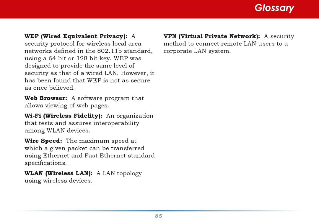 Buffalo Technology WHR-HP-G54 user manual Glossary, WLAN Wireless LAN A LAN topology using wireless devices 