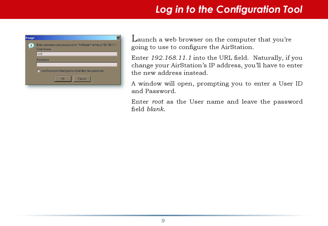Buffalo Technology WHR-HP-G54 user manual Log in to the Configuration Tool 
