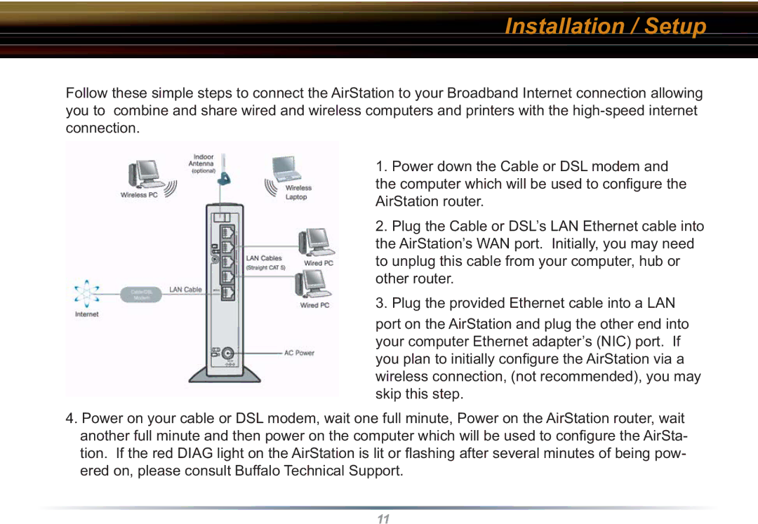 Buffalo Technology WHR3-G54 user manual Installation / Setup 