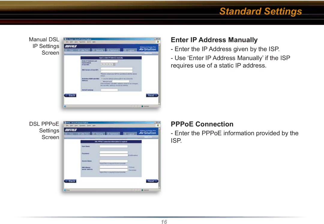 Buffalo Technology WHR3-G54 user manual Enter IP Address Manually, PPPoE Connection 