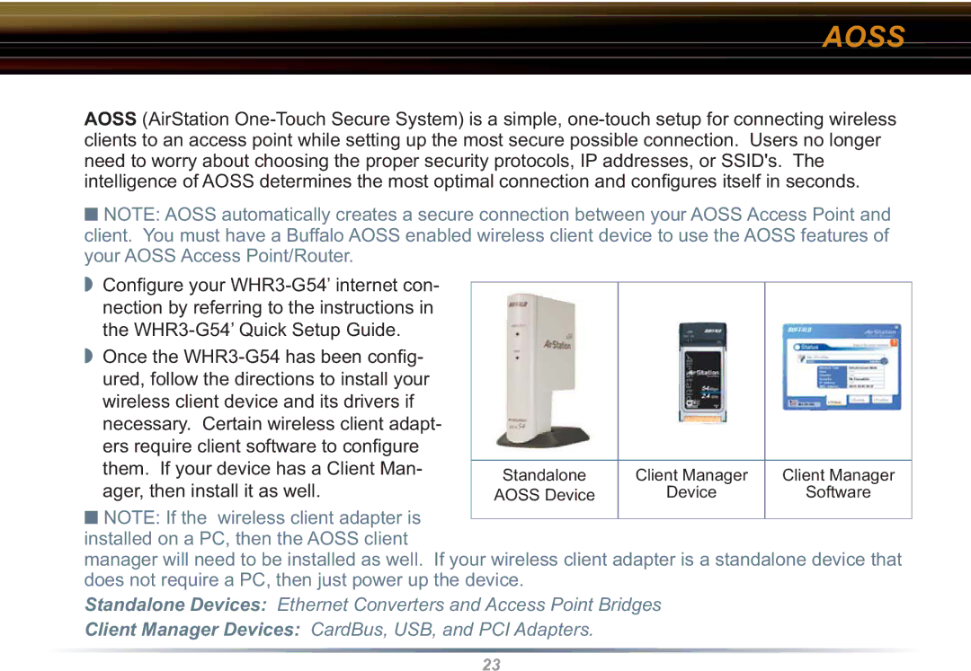 Buffalo Technology WHR3-G54 user manual Aoss 