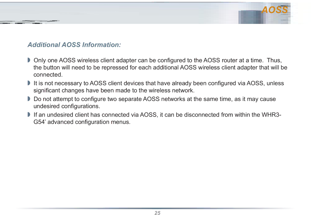 Buffalo Technology WHR3-G54 user manual Additional Aoss Information 