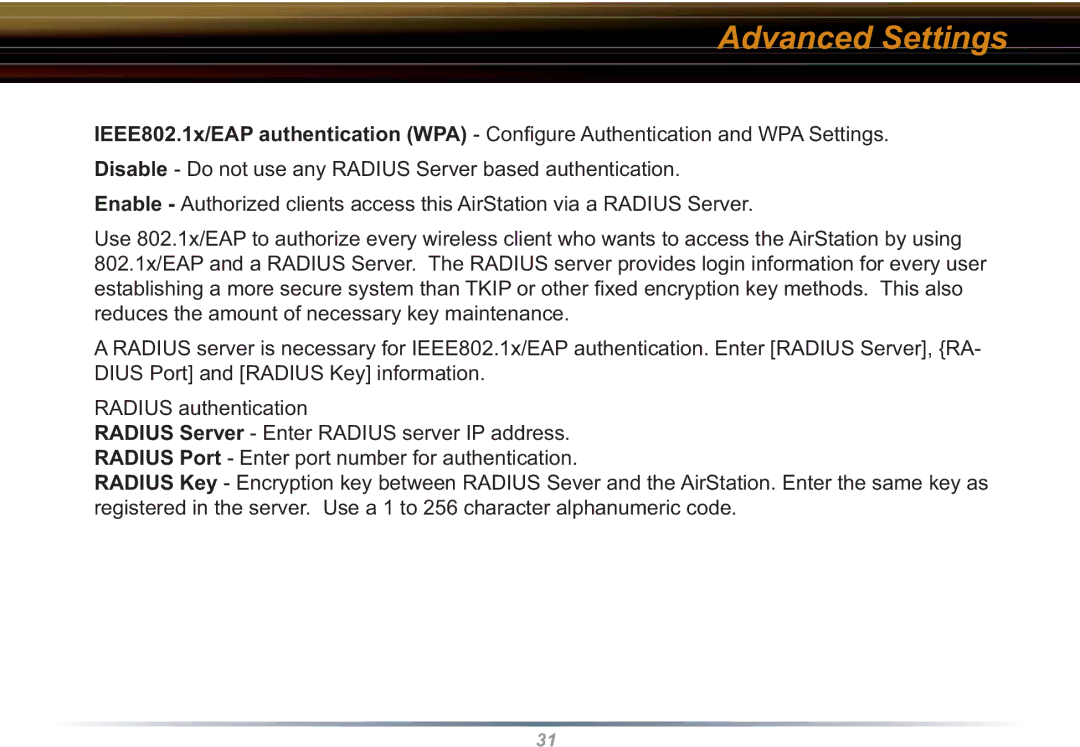 Buffalo Technology WHR3-G54 user manual Advanced Settings 