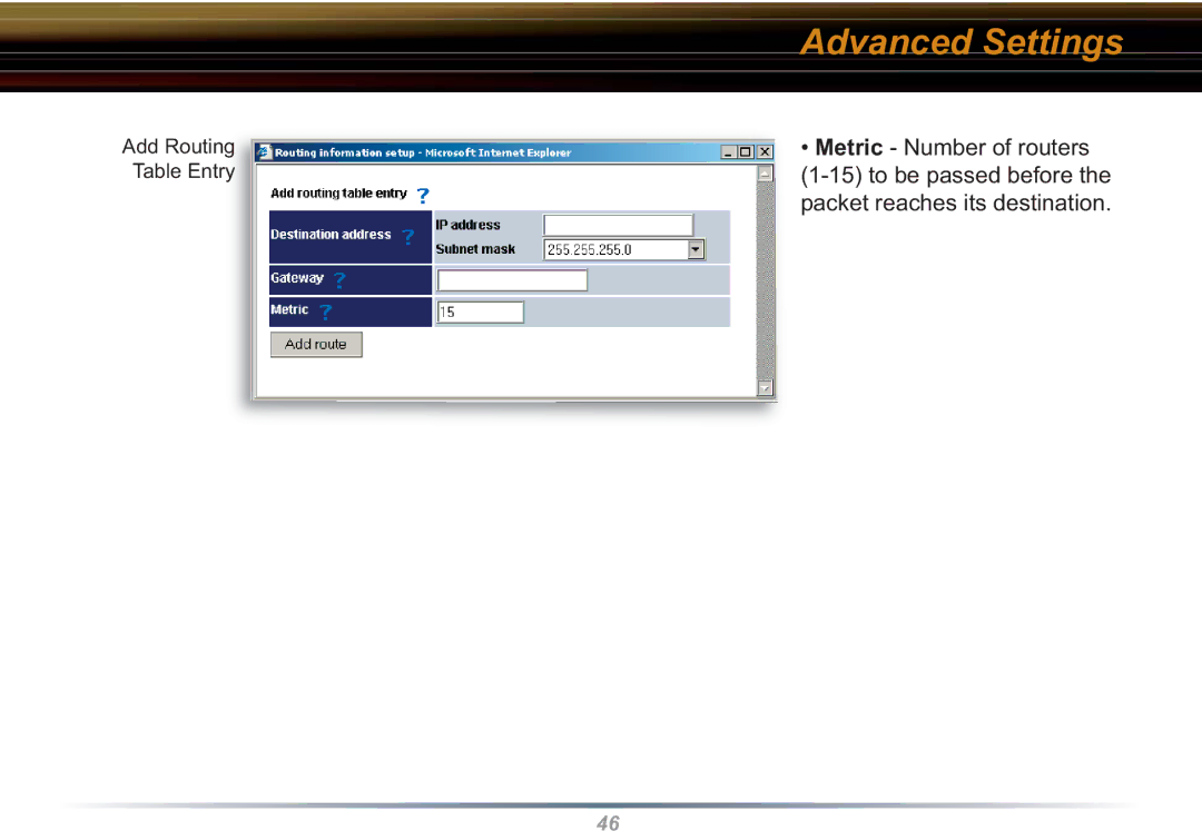 Buffalo Technology WHR3-G54 user manual Add Routing Table Entry 