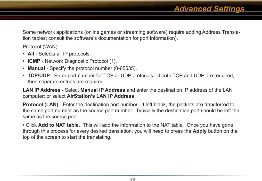 Buffalo Technology WHR3-G54 user manual Advanced Settings 