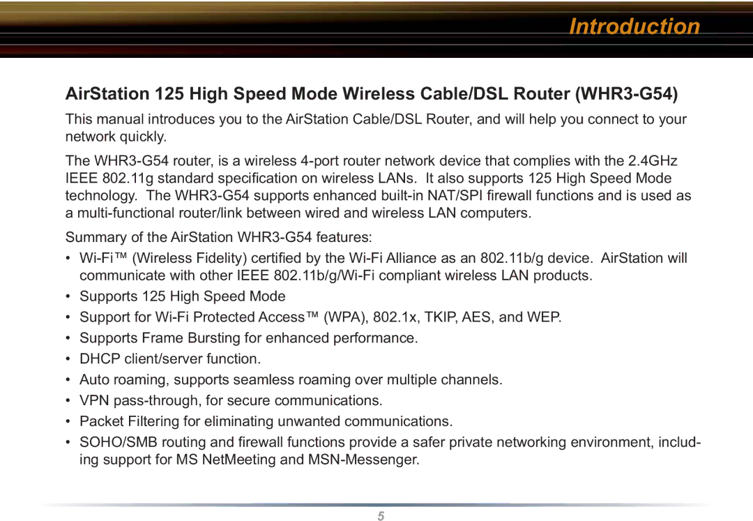 Buffalo Technology WHR3-G54 user manual Introduction 