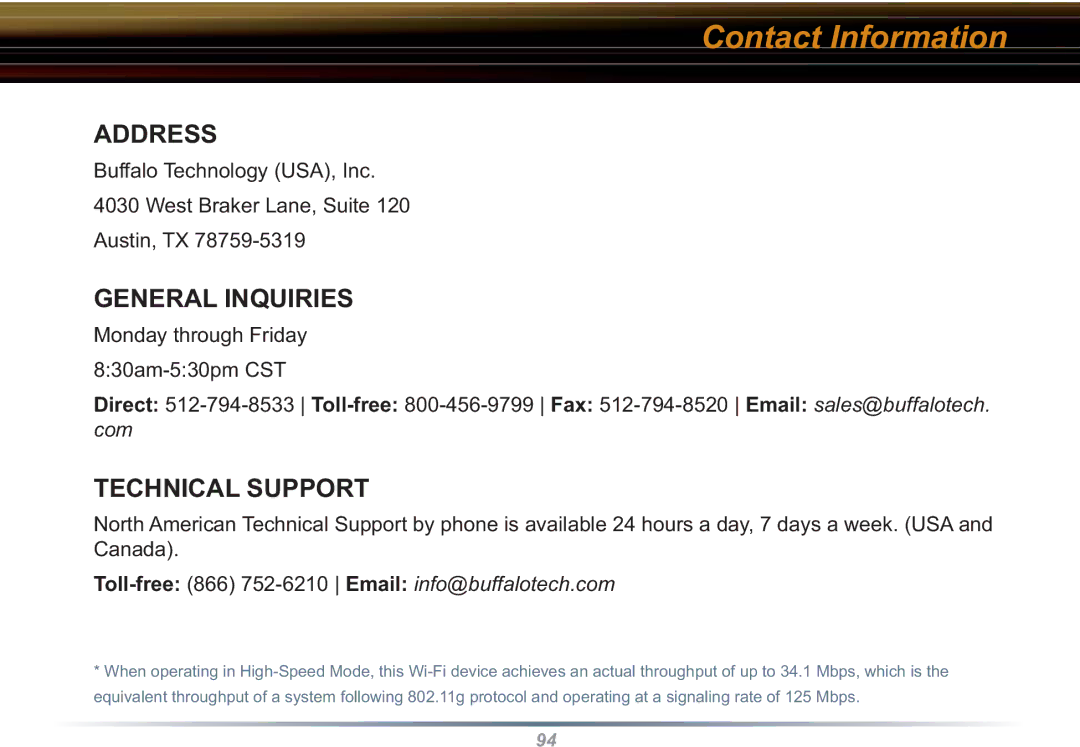 Buffalo Technology WHR3-G54 user manual Contact Information, General Inquiries 