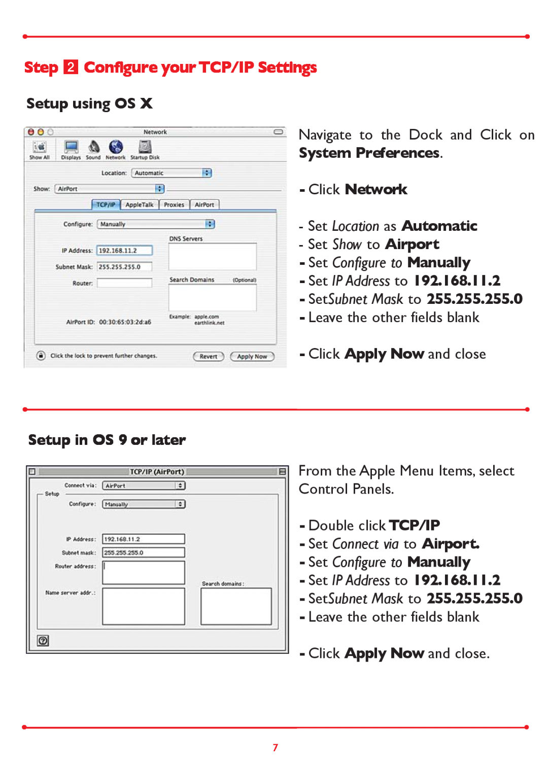 Buffalo Technology WLA-G54 setup guide Step Configure yourTCP/IP Settings, Setup using OS, System Preferences Click Network 