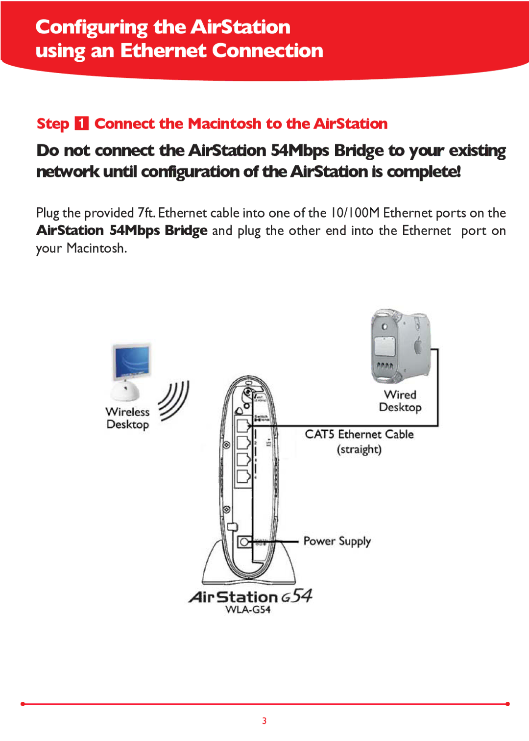 Buffalo Technology WLA-G54 setup guide Configuring the AirStation using an Ethernet Connection 