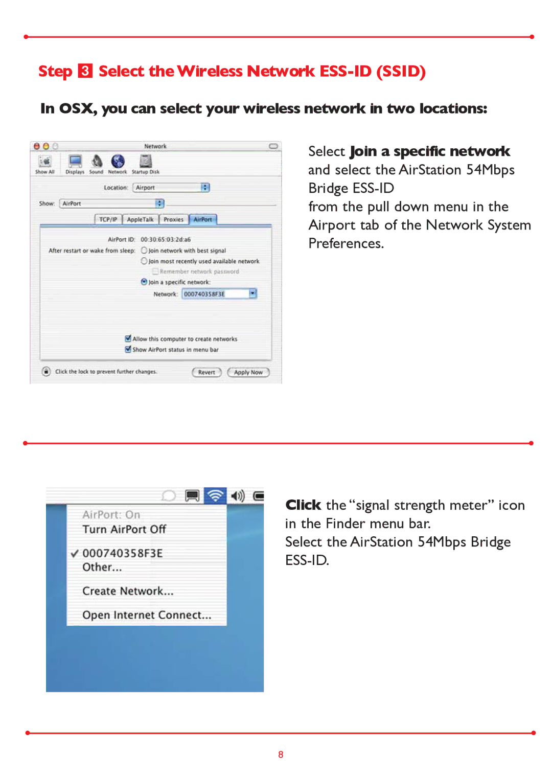 Buffalo Technology WLA-G54 setup guide Step Select the Wireless Network ESS-ID Ssid 