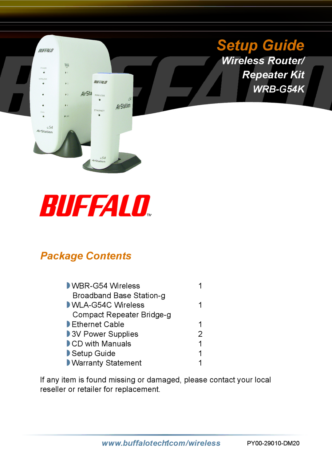 Buffalo Technology WRB-G54K, WLA-G54C manual Setup Guide, Package Contents 