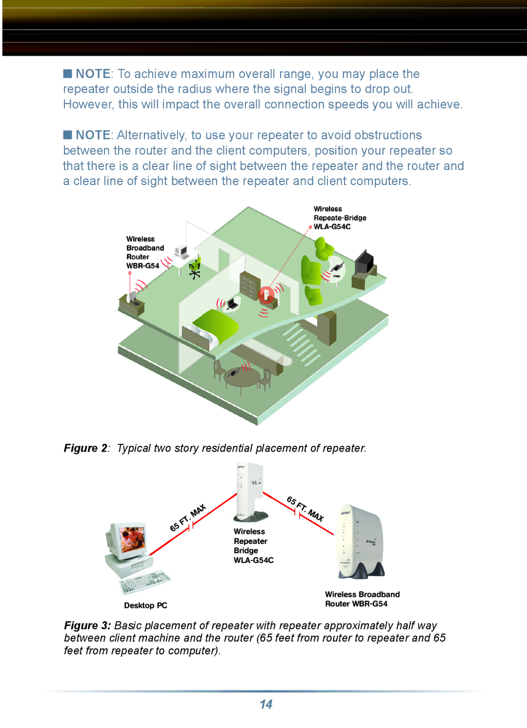 Buffalo Technology WLA-G54C, WRB-G54K manual Typical two story residential placement of repeater 