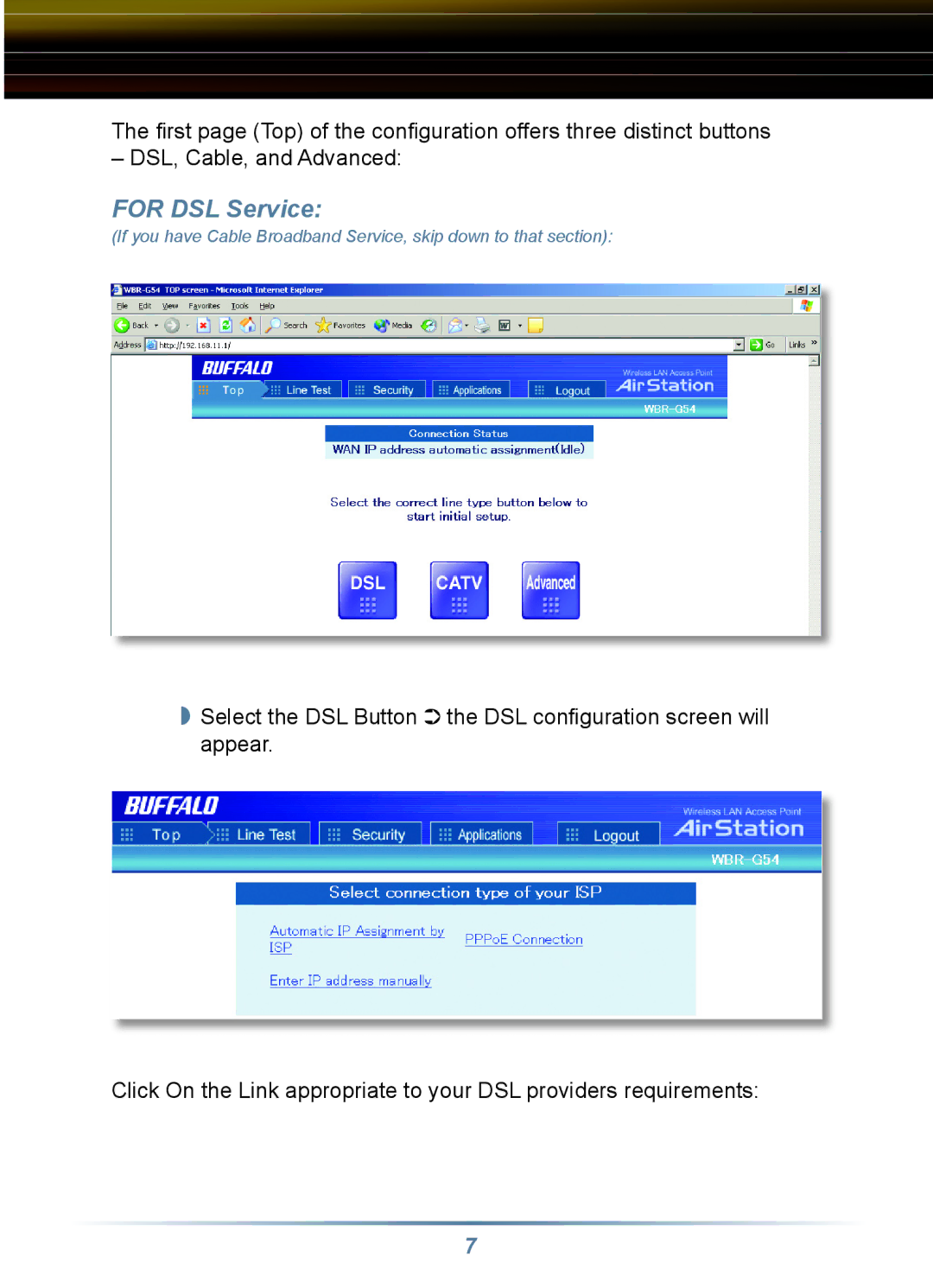 Buffalo Technology WRB-G54K, WLA-G54C manual For DSL Service 