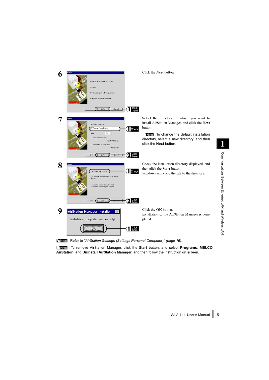 Buffalo Technology WLA-L11 specifications Refer to AirStation Settings Settings Personal Computer 