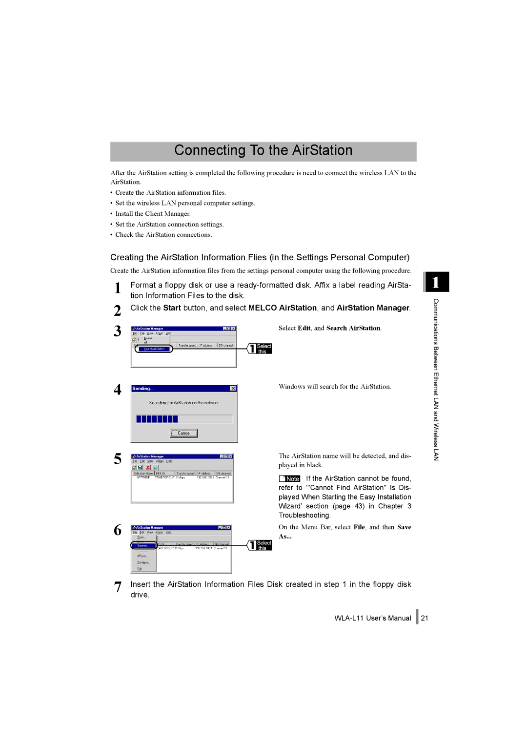 Buffalo Technology WLA-L11 specifications Connecting To the AirStation, Tion Information Files to the disk, Drive 