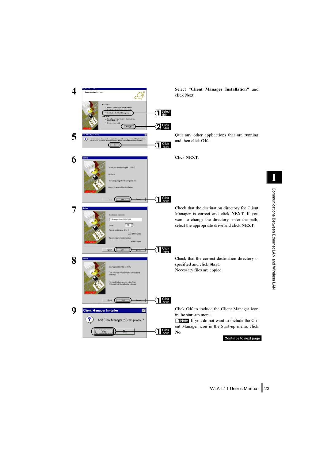 Buffalo Technology WLA-L11 specifications Select Client Manager Installation and click Next 